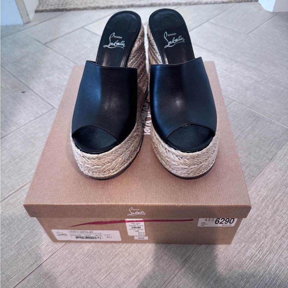Christian Louboutin Black and Tan Platform Mules